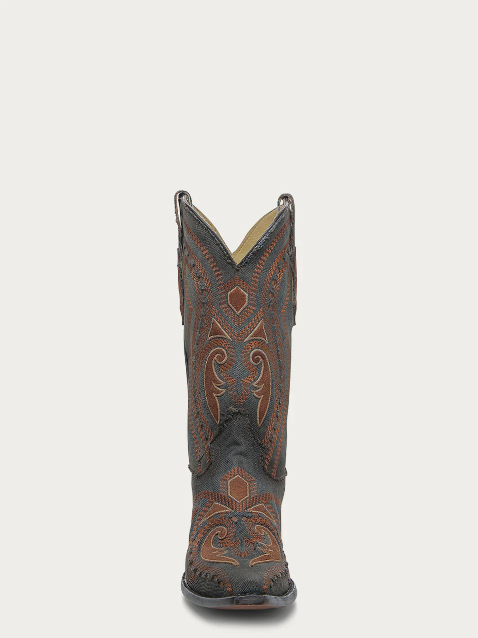 A4662 - MEN'S BROWN OVERLAY EMBROIDERY AND WOVEN SNIP TOE DENIM COWBOY BOOT - Image 3