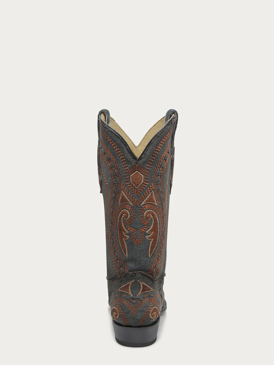A4662 - MEN'S BROWN OVERLAY EMBROIDERY AND WOVEN SNIP TOE DENIM COWBOY BOOT - Image 4