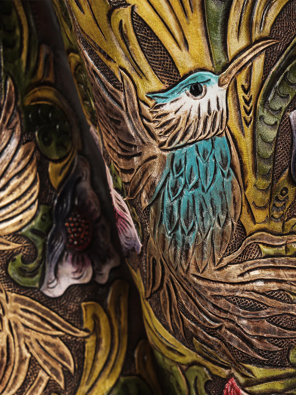 A4980 - WOMEN’S HAND PAINTED AND TOOLED HUMMINGBIRD BROWN TALL TOP SNIP TOE COWBOY BOOT - Image 4