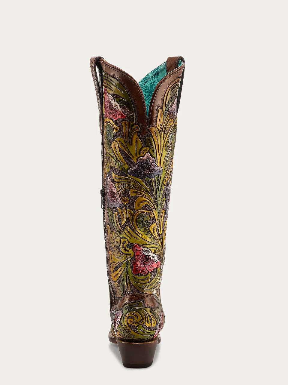 A4980 - WOMEN’S HAND PAINTED AND TOOLED HUMMINGBIRD BROWN TALL TOP SNIP TOE COWBOY BOOT - Image 8