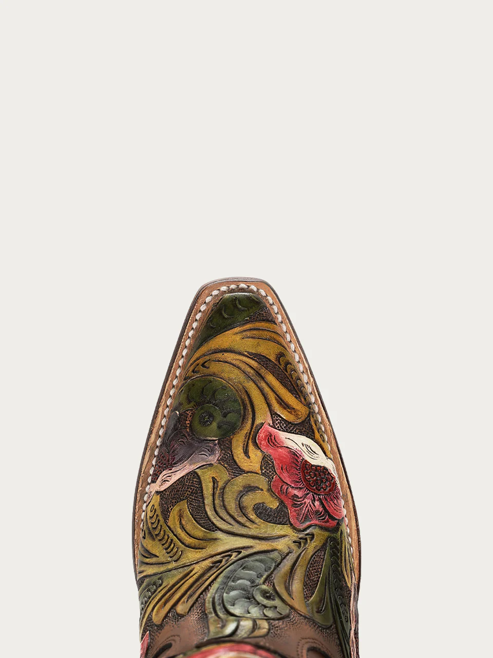 A4980 - WOMEN’S HAND PAINTED AND TOOLED HUMMINGBIRD BROWN TALL TOP SNIP TOE COWBOY BOOT - Image 9