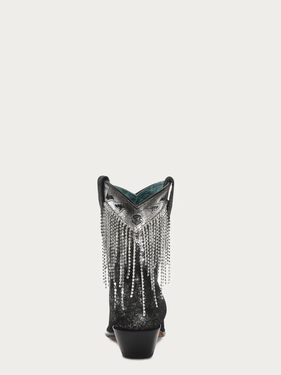 Z5252-WOMEN'S CRYSTALS FRINGE BLACK AND SILVER SNIP TOE ANKLE BOOT - Image 5