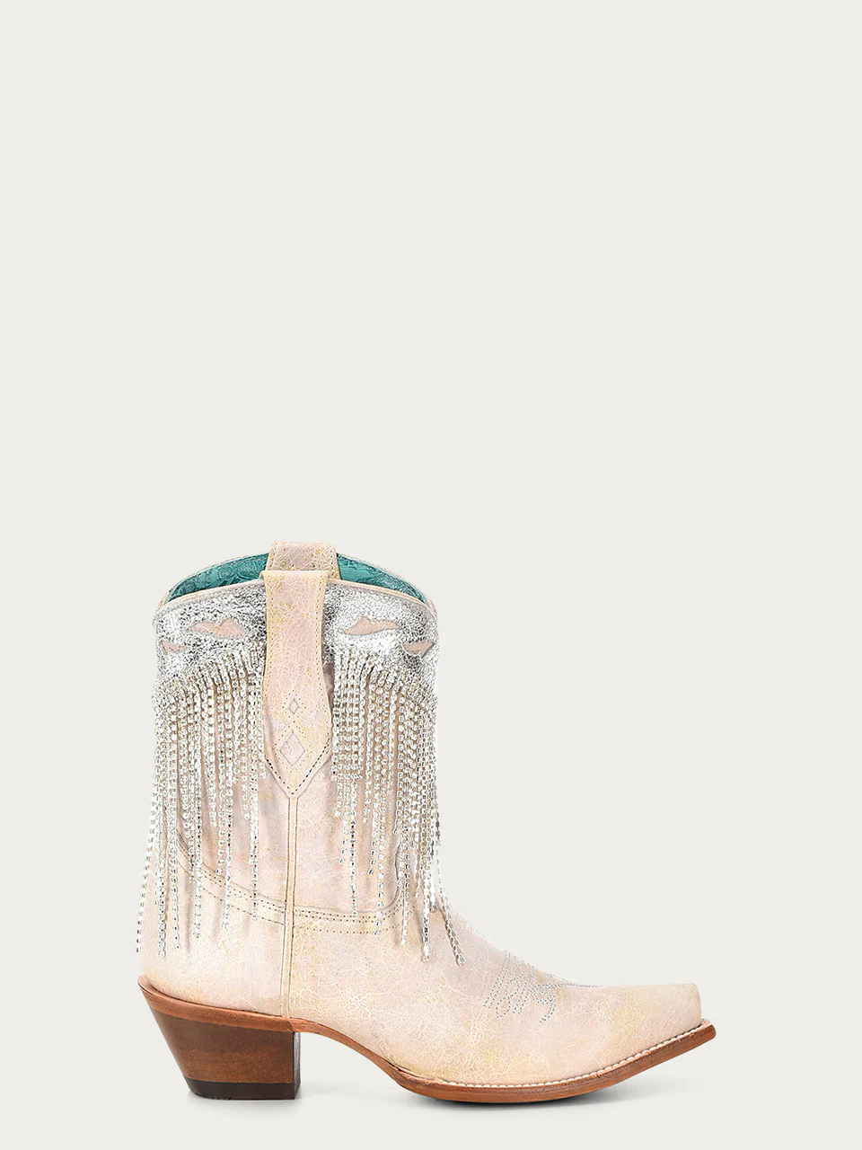 Z5250 - WOMEN'S CRYSTALS FRINGE WHITE AND SILVER SNIP TOE ANKLE BOOT - Image 3