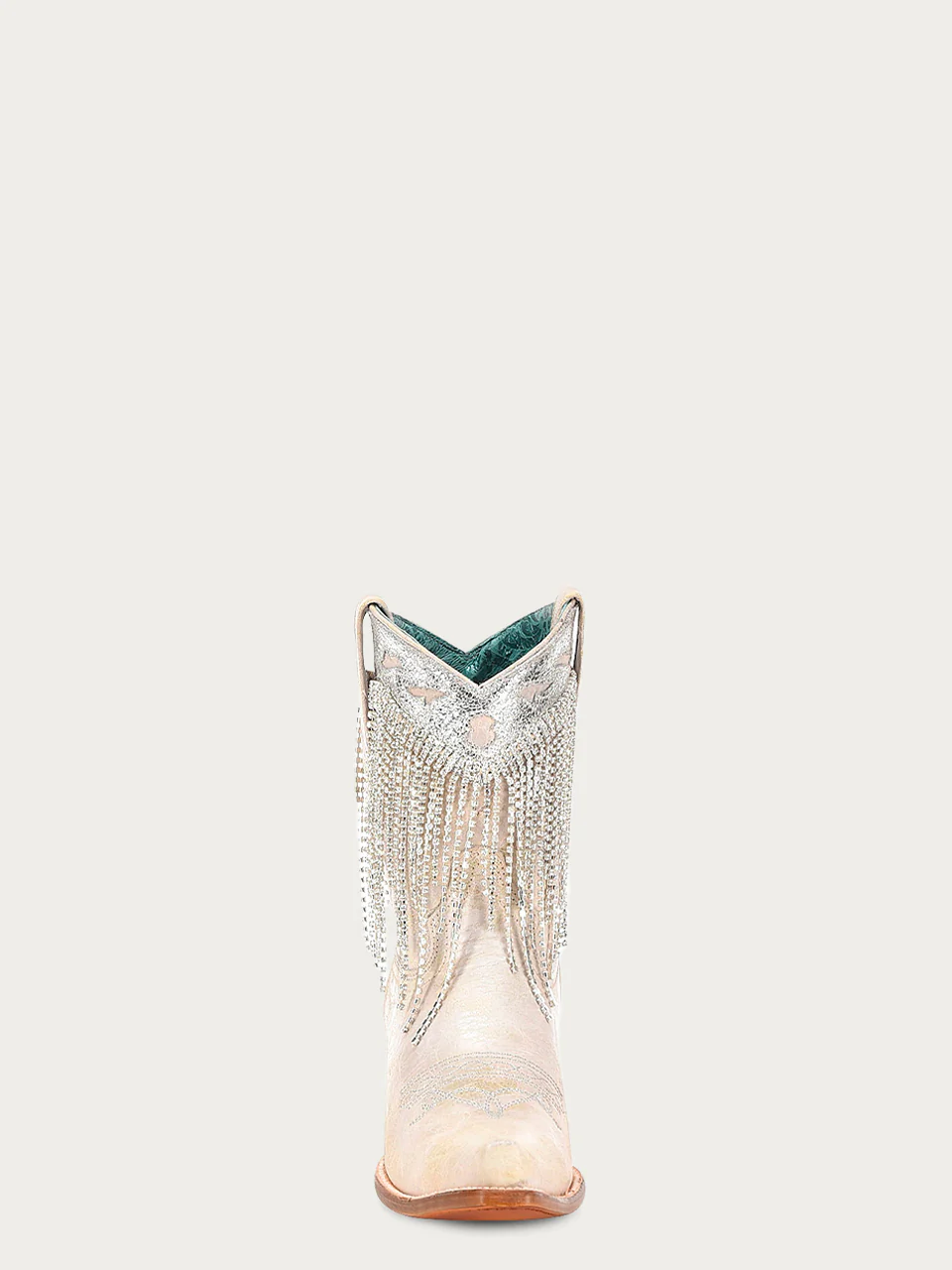 Z5250 - WOMEN'S CRYSTALS FRINGE WHITE AND SILVER SNIP TOE ANKLE BOOT - Image 4