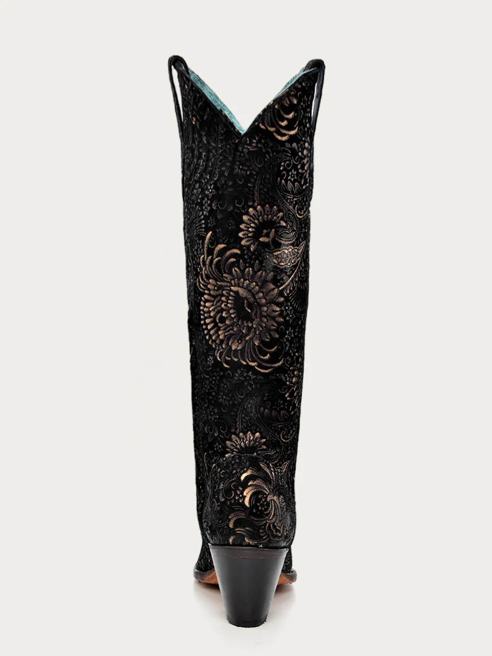A4481 - WOMEN'S GOLD STAMPED FLORAL BLACK SUEDE SNIP TOE COWBOY BOOT - Image 5