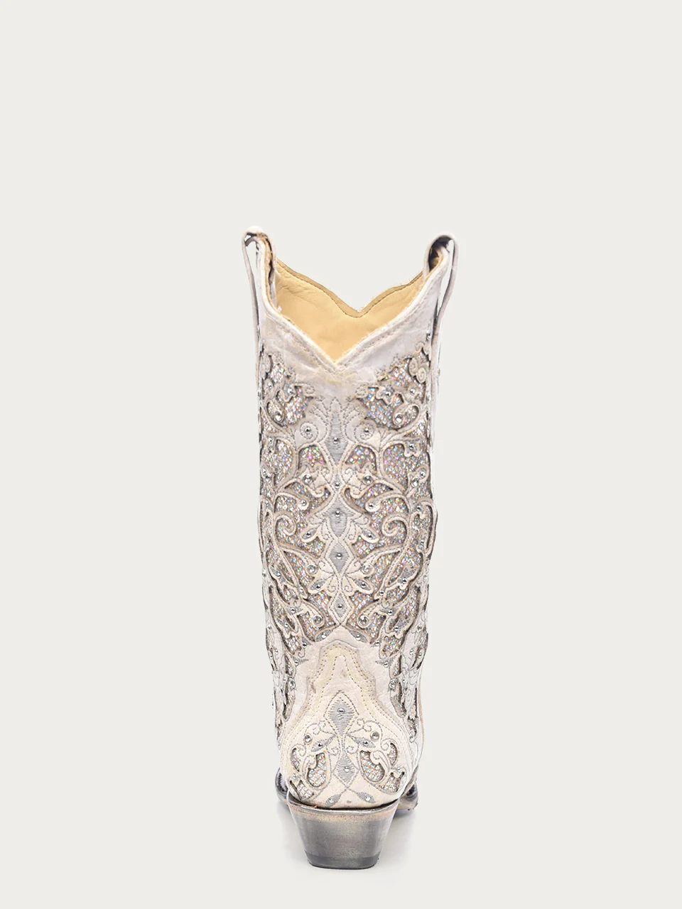 A3322 - WOMEN'S WHITE GLITTERED INLAY AND CRYSTALS SNIP TOE WEDDING COWBOY BOOT - Image 5