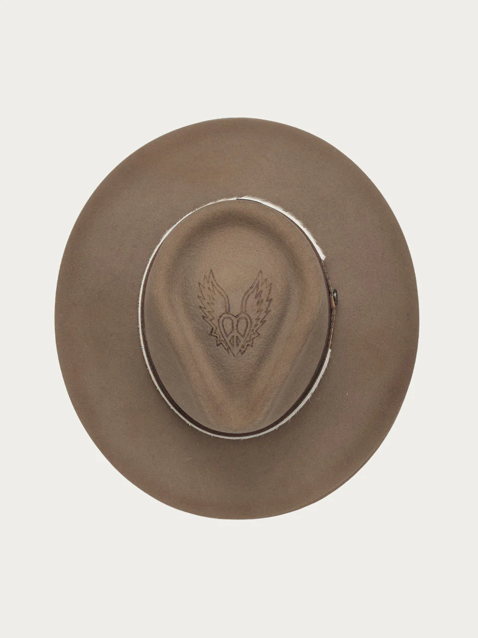 H0004 - DISTRESSED TAN HEART AND WINGS ON CROWN COWGIRL HAT WITH BROWN LEATHER CROSSPIECE AND PYTHON PRINT HATBAND - Image 4