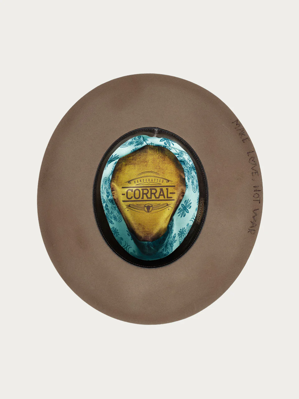 H0004 - DISTRESSED TAN HEART AND WINGS ON CROWN COWGIRL HAT WITH BROWN LEATHER CROSSPIECE AND PYTHON PRINT HATBAND - Image 5