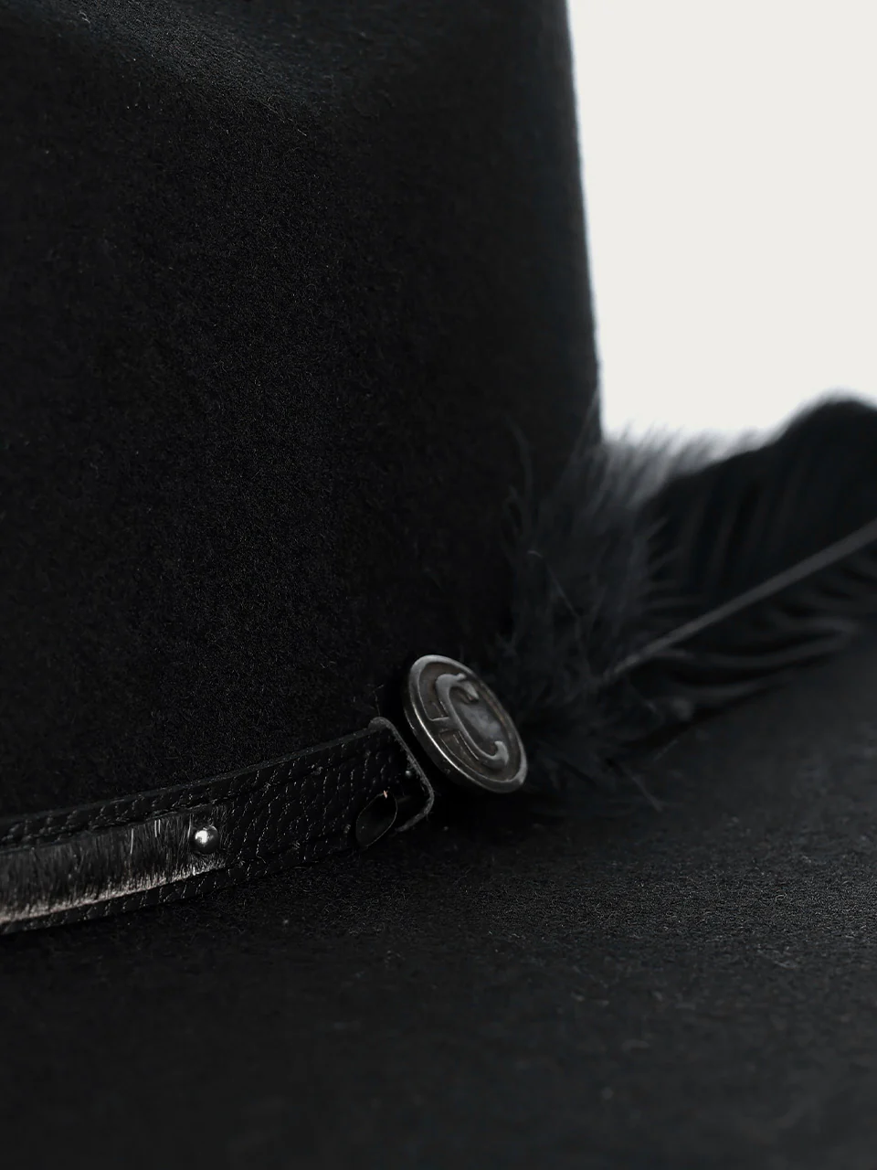 H0008 - BLACK COWGIRL HAT WITH HATBAND AND BLACK FEATHER - Image 5