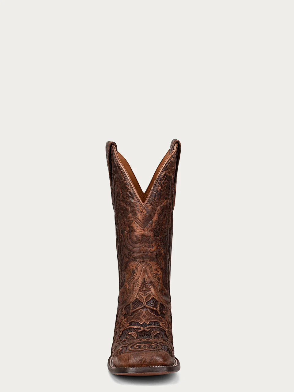 A4173 - MEN'S ALLIGATOR INLAY AND EMBROIDERY WIDE SQUARE TOE BROWN COWBOY BOOT - Image 3