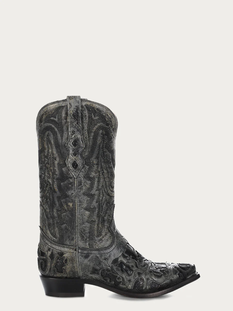 A4116 - MEN'S BLACK ALLIGATOR INLAY AND EMBROIDERY SNIP TOE COWBOY BOOT - Image 3