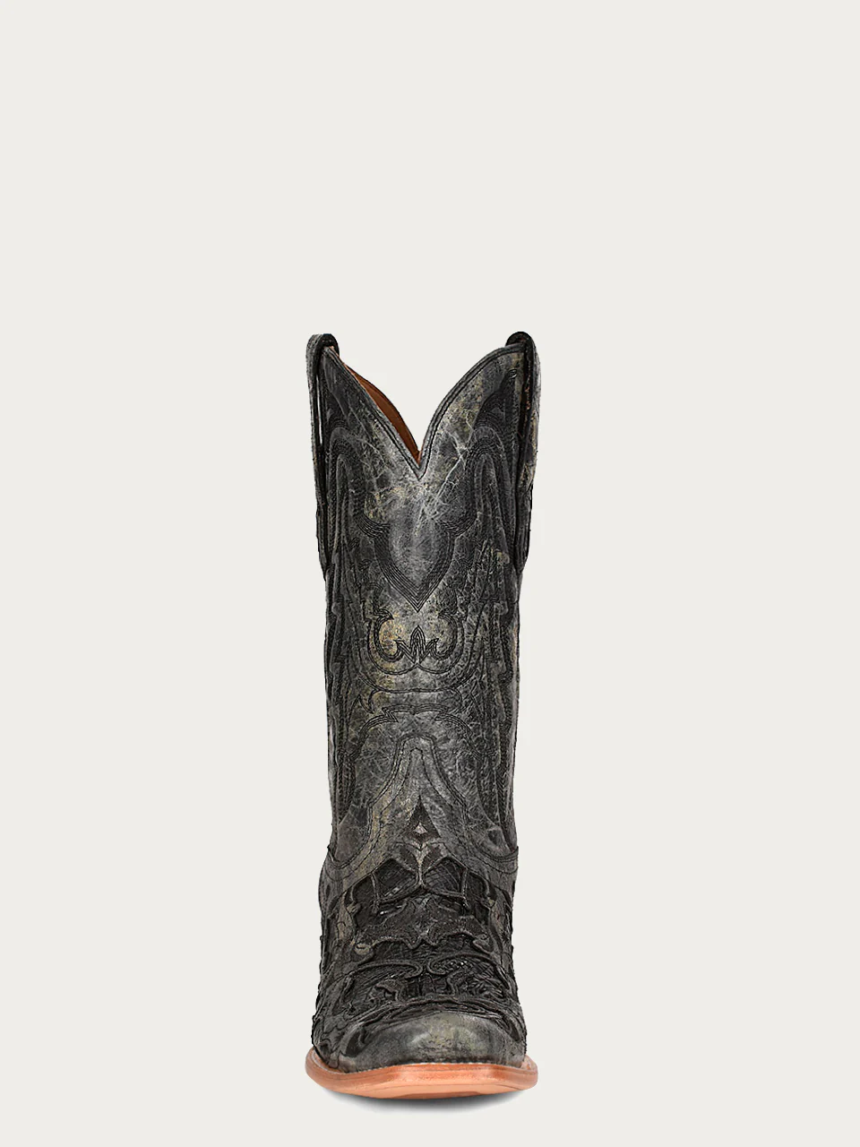 A4338 - MEN'S BLACK ALLIGATOR INLAY EMBROIDERY NARROW SQUARE TOE COWBOY BOOT - Image 4