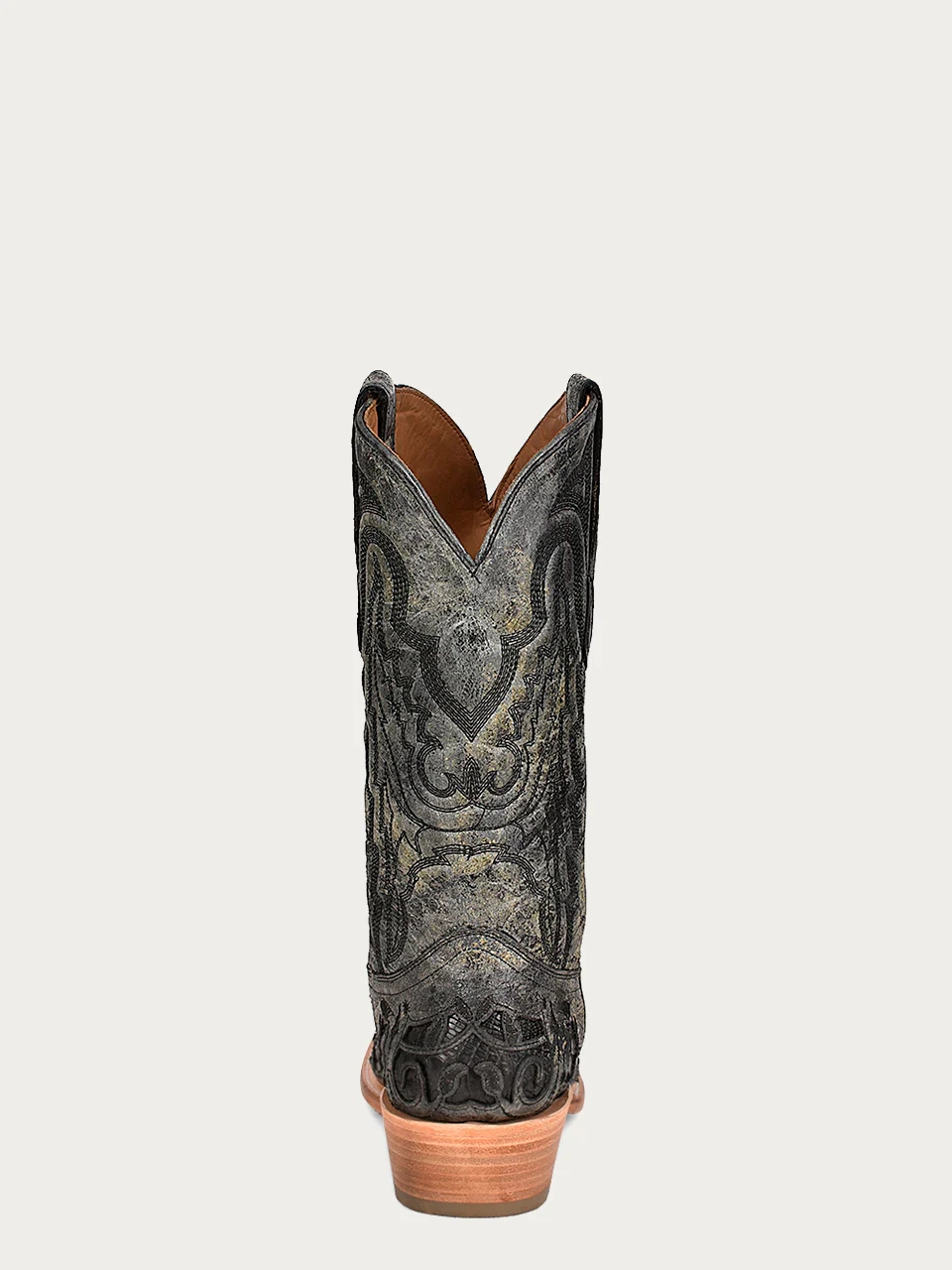 A4338 - MEN'S BLACK ALLIGATOR INLAY EMBROIDERY NARROW SQUARE TOE COWBOY BOOT - Image 5