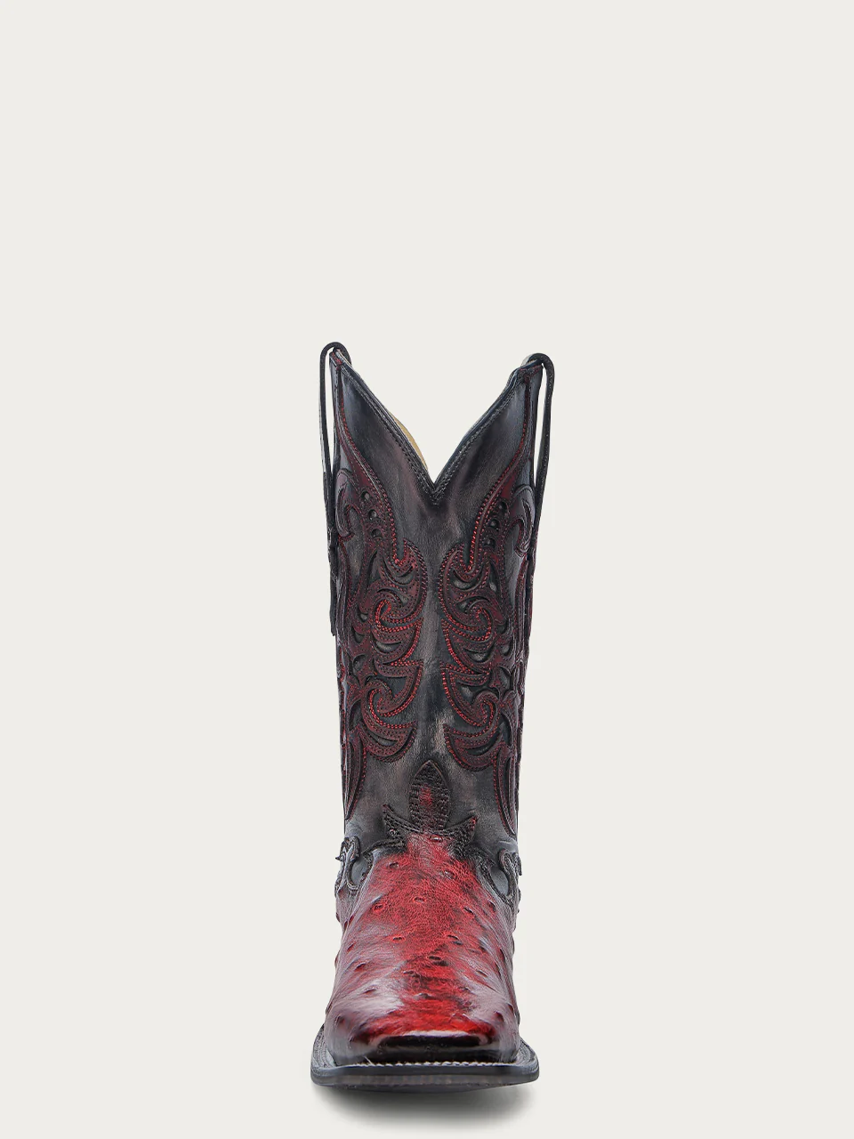A4776 - MEN'S BLACK EMBROIDERY AND OVERLAY RED OSTRICH WIDE SQUARE TOE COWBOY BOOT - Image 5