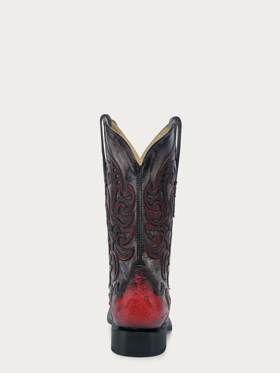 A4776 - MEN'S BLACK EMBROIDERY AND OVERLAY RED OSTRICH WIDE SQUARE TOE COWBOY BOOT - Image 6