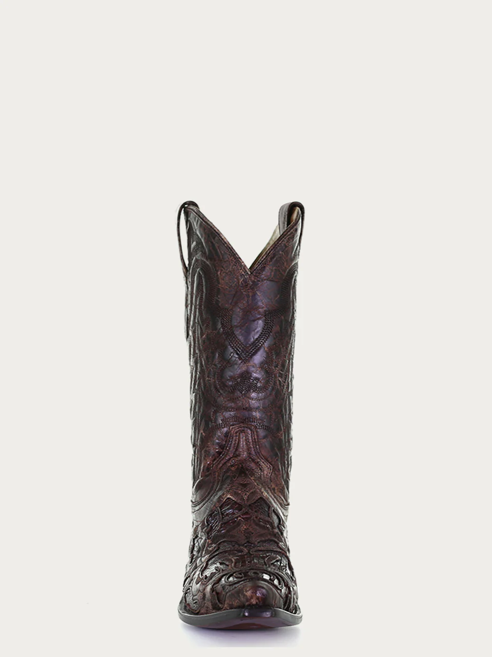 A4115 - MEN'S BROWN ALLIGATOR INLAY AND EMBROIDERY SNIP TOE LEATHER SOLE WITH RUBBER INSERT COWBOY BOOT - Image 3