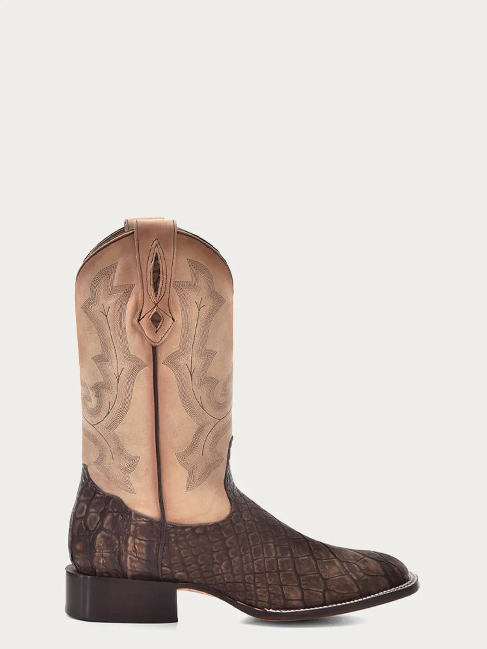 B5003 - MEN'S CAPPUCCINO-SAND EMBROIDERY ALLIGATOR WIDE SQUARE-TOE COWBOY BOOT - Image 3