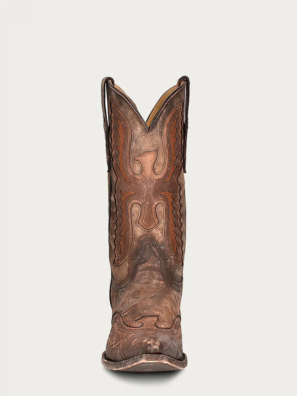 C3952 - MEN'S EAGLE INLAY AND EMBROIDERY WING TIP SNIP TOE DISTRESSED TAN COWBOY BOOT - Image 4