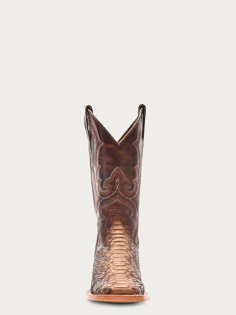 B5000 - MEN'S EMBROIDERY AND GENUINE PYTHON TAUPE WIDE SQUARE TOE COWBOY BOOT - Image 3