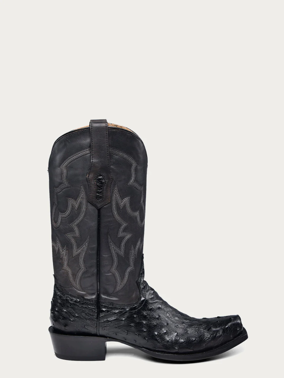 A4549 - MEN'S EMBROIDERY AND  OSTRICH BLACK NARROW SQUARE TOE COWBOY BOOT - Image 3