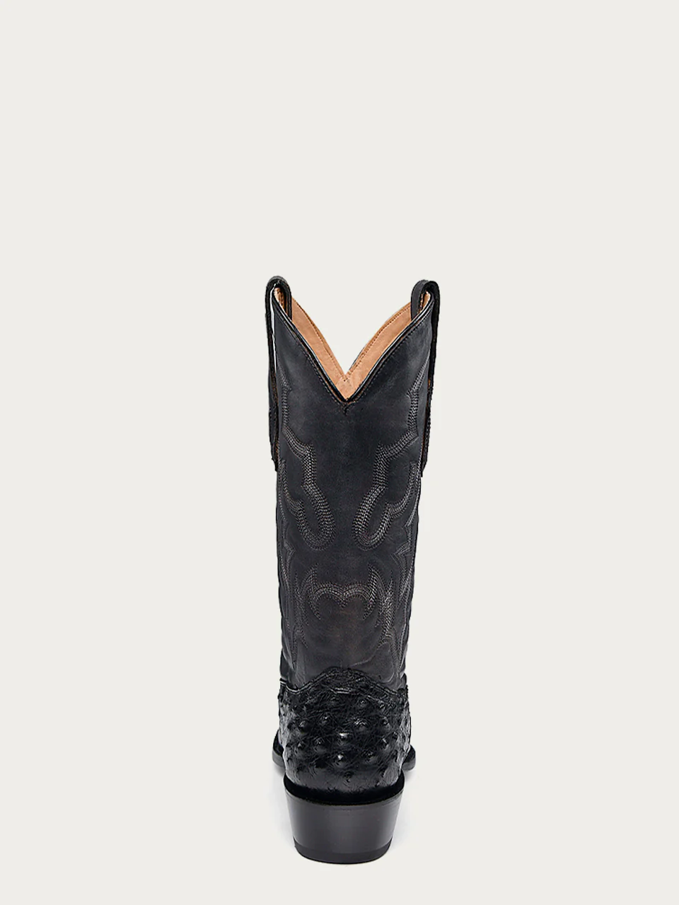 A4549 - MEN'S EMBROIDERY AND  OSTRICH BLACK NARROW SQUARE TOE COWBOY BOOT - Image 6