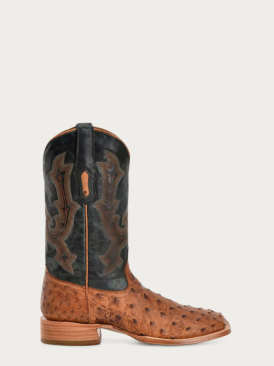 A4533 - MEN'S EMBROIDERY AND TAN OSTRICH VAMP AND COUNTER OLIVE GREEN WIDE SQUARE-TOE COWBOY BOOT - Image 3