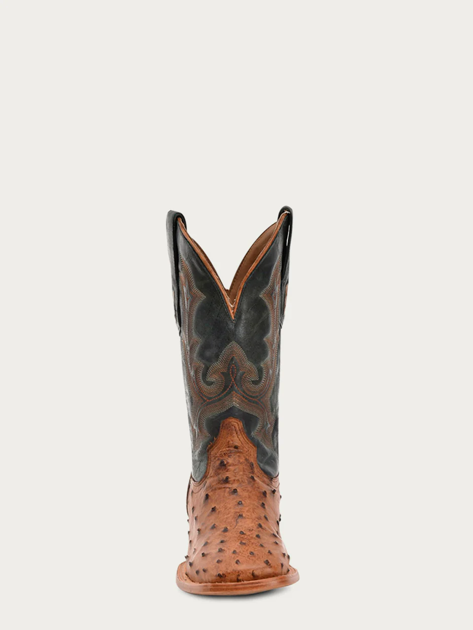 A4533 - MEN'S EMBROIDERY AND TAN OSTRICH VAMP AND COUNTER OLIVE GREEN WIDE SQUARE-TOE COWBOY BOOT - Image 4