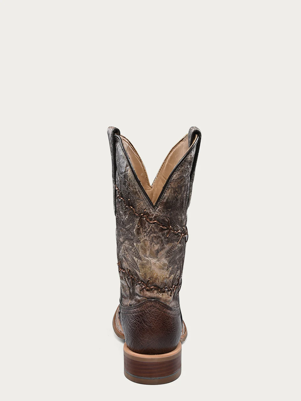 A4556 - MEN'S EMBROIDERY AND WOVEN DETAILS BROWN OSTRICH WIDE SQUARE TOE COWBOY BOOT - Image 4