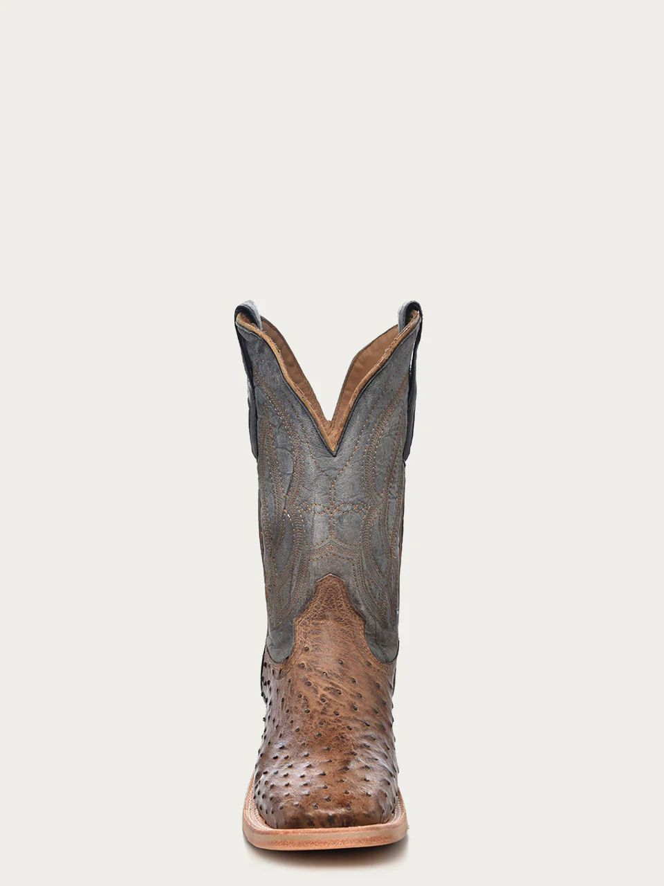 A4052 - MEN'S EMBROIDERY BROWN FULL QUILL OSTRICH SQUARE TOE BLUE COWBOY BOOT - Image 4