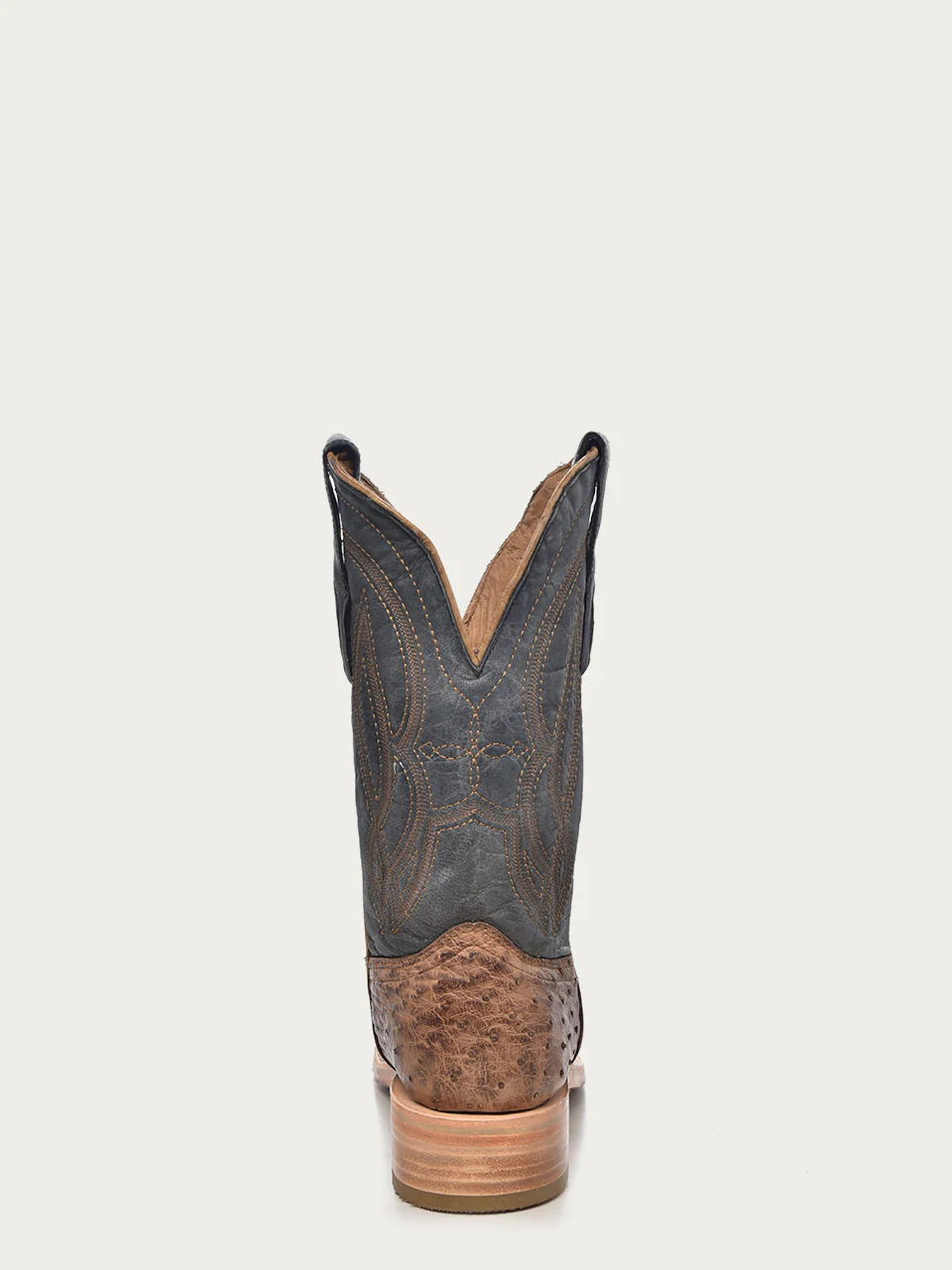 A4052 - MEN'S EMBROIDERY BROWN FULL QUILL OSTRICH SQUARE TOE BLUE COWBOY BOOT - Image 5