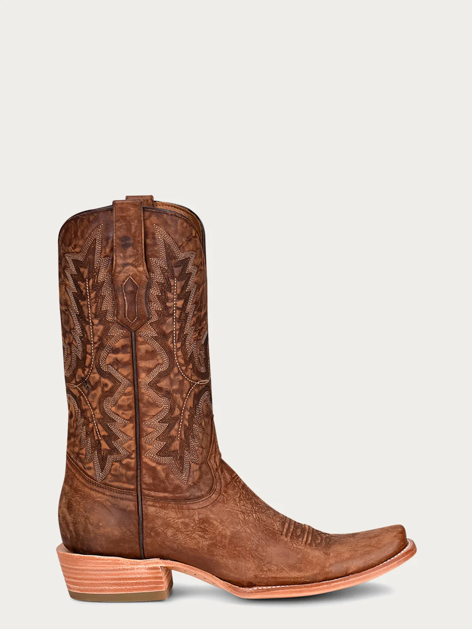A4229 - MEN'S EMBROIDERY BROWN GOAT NARROW SQUARE TOE COWBOY BOOT - Image 3