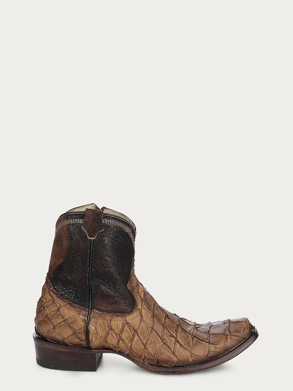 A4660 - MEN'S EMBROIDERY COGNAC FISH PIRARUCU NARROW SQUARE TOE SHORT COWBOY BOOT - Image 4