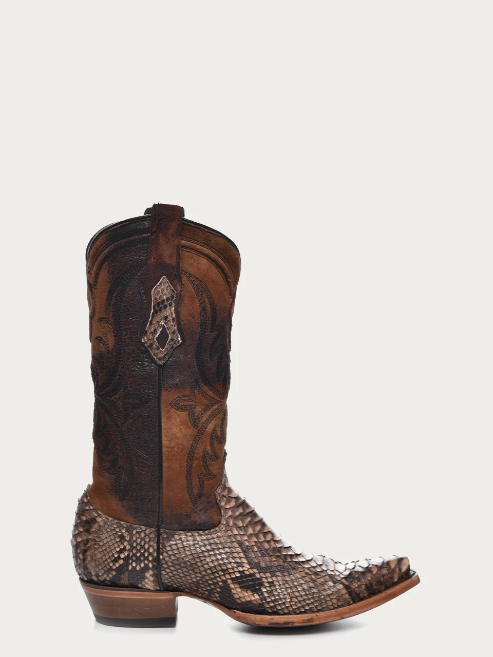 A4452 - MEN'S EMBROIDERY LAMB SHAFT GENUINE BROWN PYTHON VAMP SNIP TOE COWBOY BOOT - Image 3