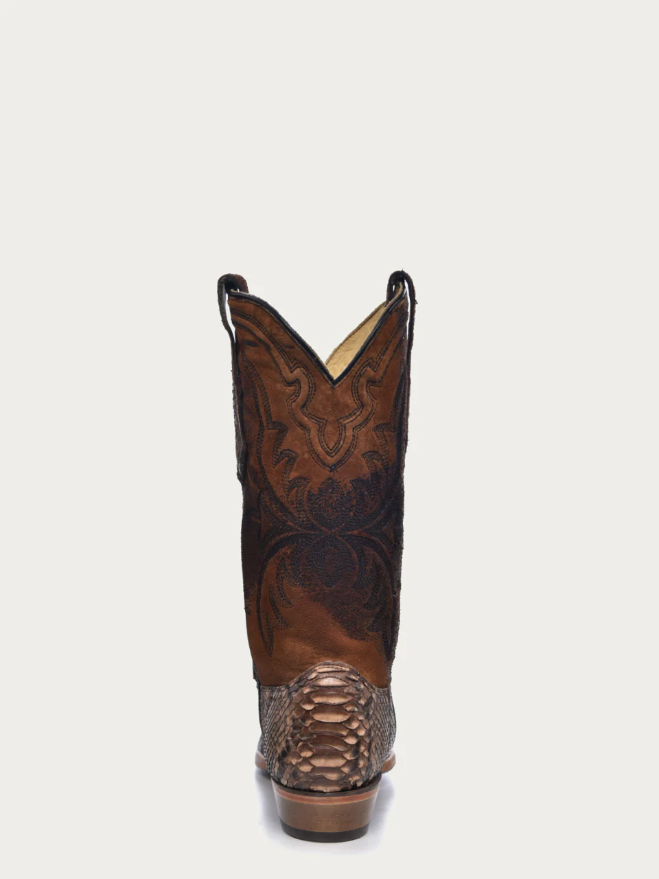 A4452 - MEN'S EMBROIDERY LAMB SHAFT GENUINE BROWN PYTHON VAMP SNIP TOE COWBOY BOOT - Image 6