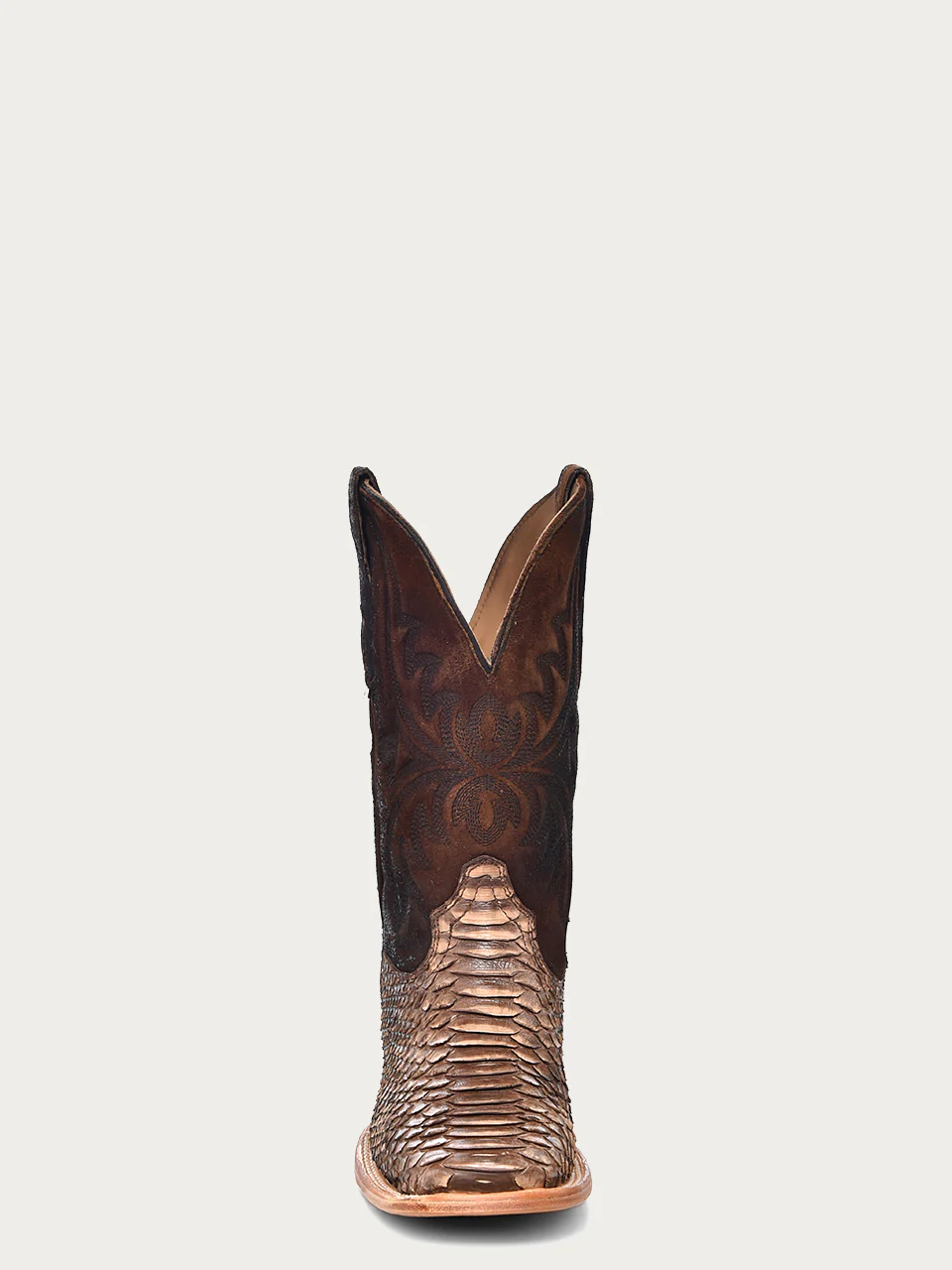 A4499 - MEN'S EMBROIDERY LAMB SHAFT GENUINE BROWN PYTHON VAMP WIDE SQUARE TOE COWBOY BOOT - Image 4
