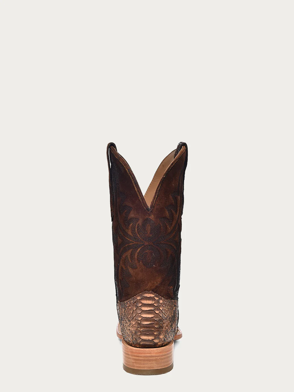 A4499 - MEN'S EMBROIDERY LAMB SHAFT GENUINE BROWN PYTHON VAMP WIDE SQUARE TOE COWBOY BOOT - Image 5