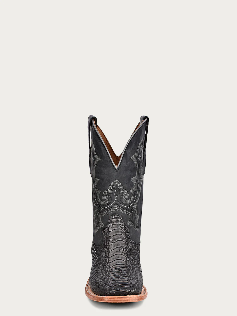 A4291 - MEN'S EMBROIDERY OSTRICH LEG VAMP AND COUNTER BLACK WIDE SQUARE TOE COWBOY BOOT - Image 3
