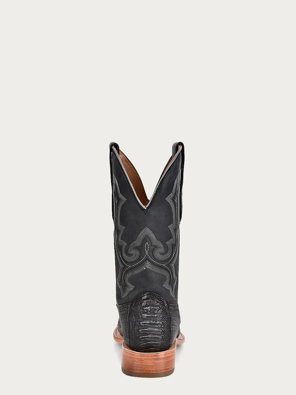 A4291 - MEN'S EMBROIDERY OSTRICH LEG VAMP AND COUNTER BLACK WIDE SQUARE TOE COWBOY BOOT - Image 4