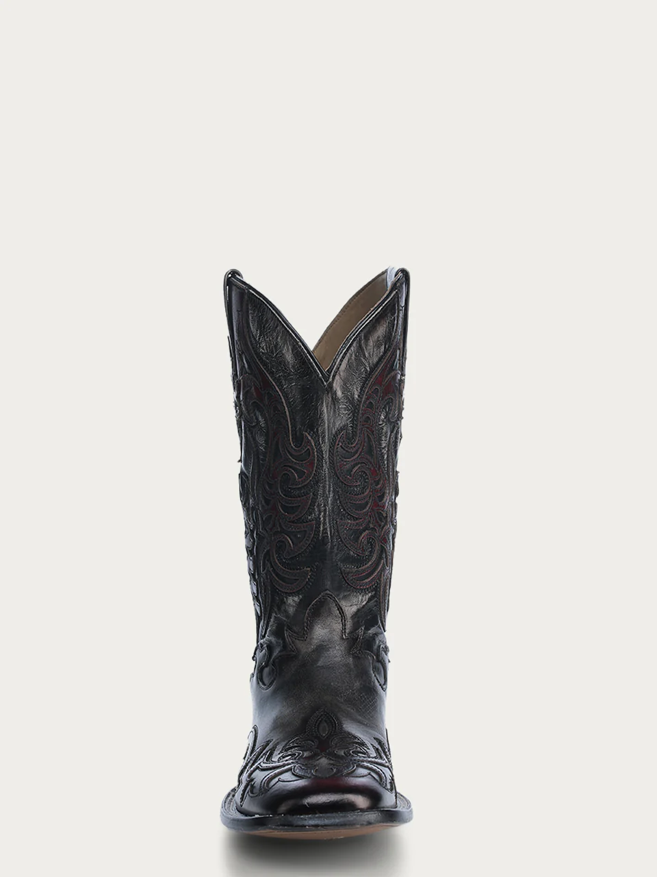 A4656 - MEN'S EMBROIDERY OVERLAY BLACK BONE WIDE SQUARE TOE COWBOY BOOT - Image 3