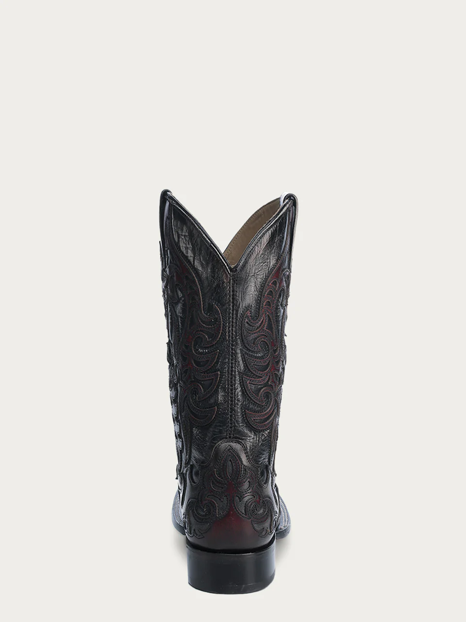 A4656 - MEN'S EMBROIDERY OVERLAY BLACK BONE WIDE SQUARE TOE COWBOY BOOT - Image 4