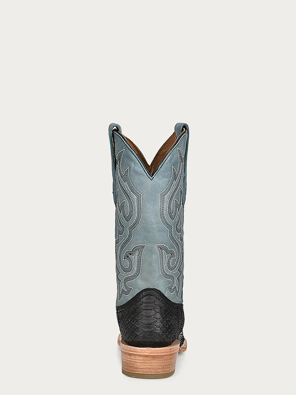 A4288 - MEN'S EMBROIDERY SHAFT GENUINE BLACK PYTHON VAMP NARROW SQUARE TOE BLUE COWBOY BOOT - Image 4