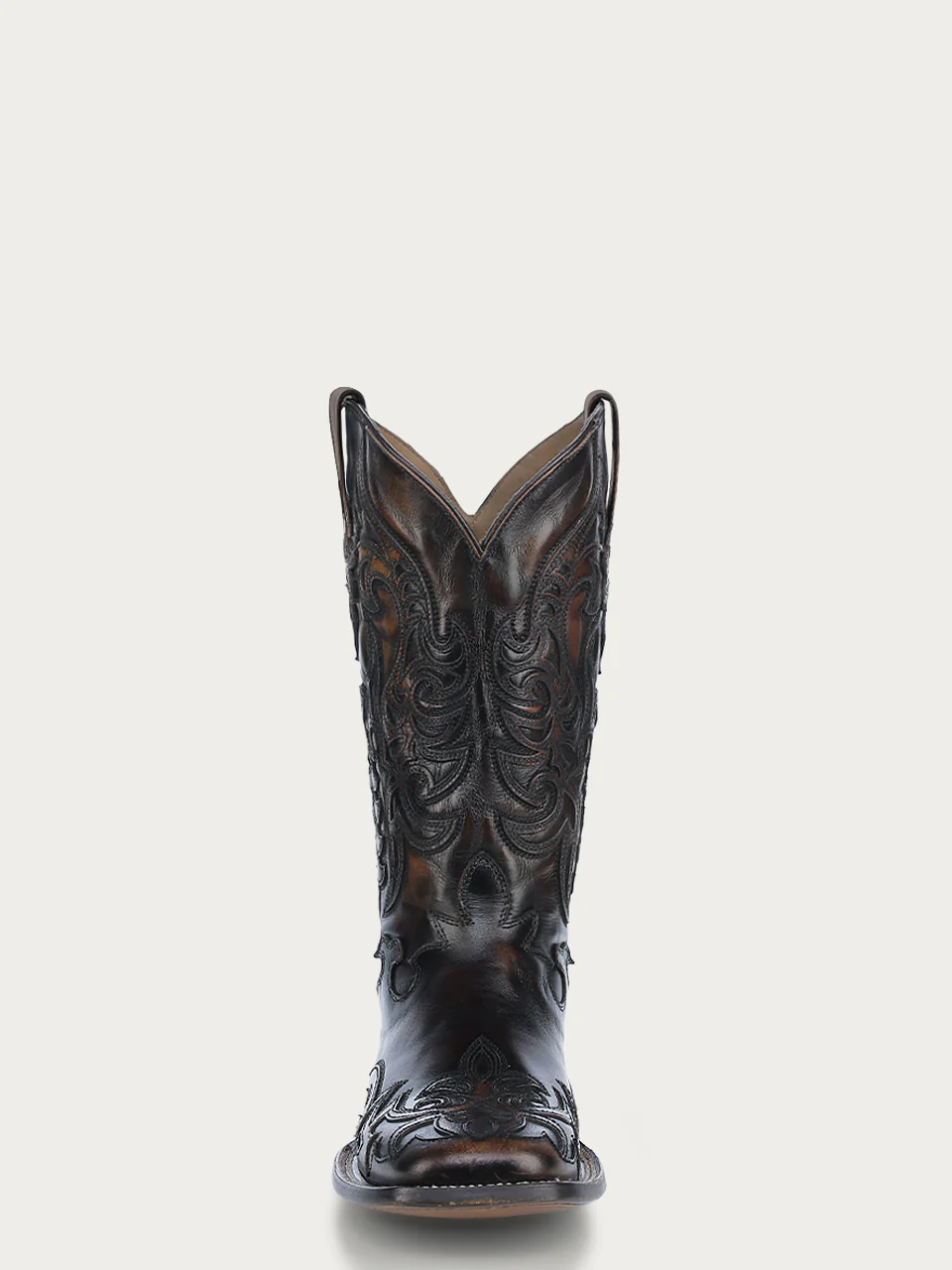 A4655 - MEN'S HONEY OVERLAY AND EMBROIDERY BLACK WIDE SQUARE TOE COWBOY BOOT - Image 4