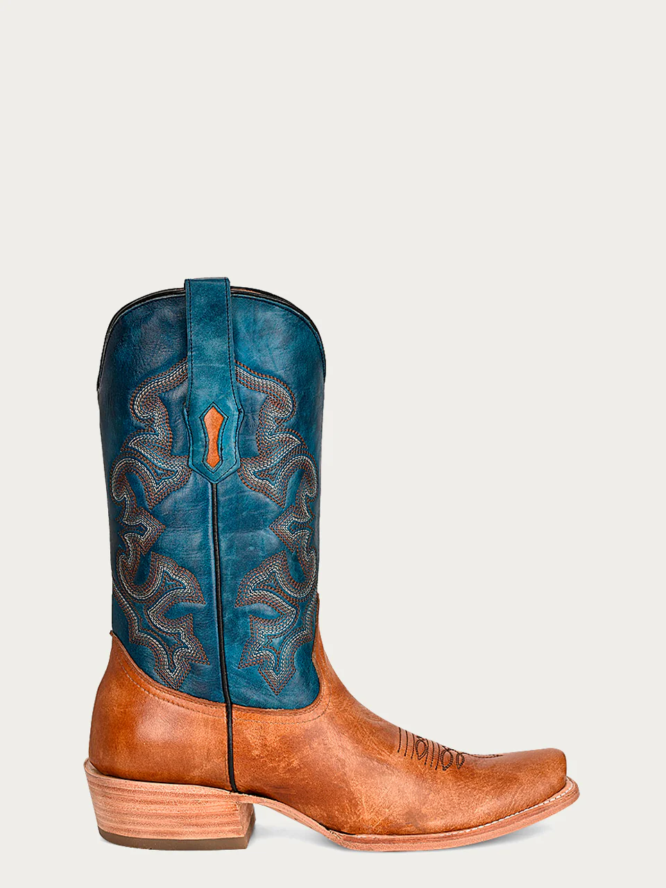 A4378 - MEN'S NAVY BLUE AND SAND EMBROIDERY NARROW SQUARE TOE COWBOY BOOT - Image 3