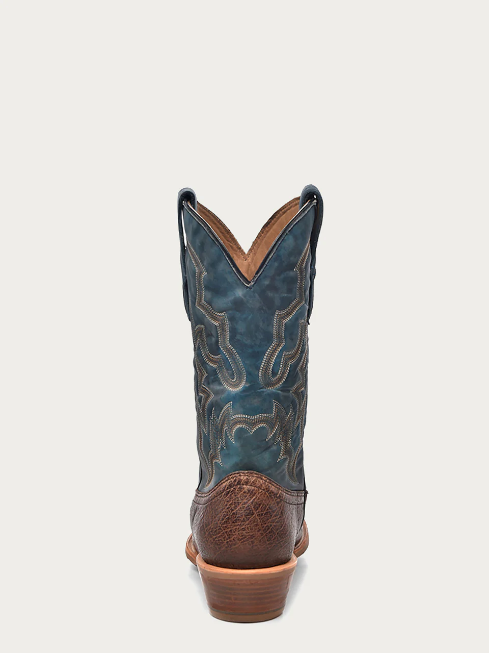 A4402 - MEN'S NAVY-BLUE EMBROIDERY NARROW SQUARE TOE BROWN OSTRICH COWBOY BOOT - Image 4