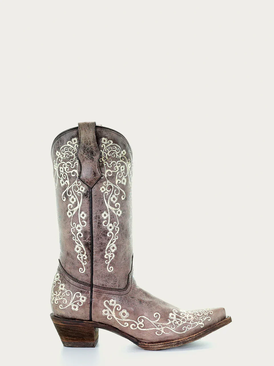 A2773 - TEEN'S BONE COLOR FLORAL EMBROIDERY SNIP TOE COWBOY BOOT - Image 3