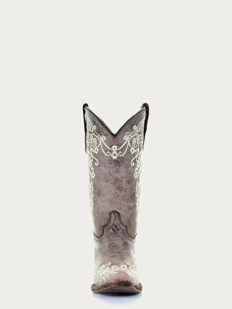 A2773 - TEEN'S BONE COLOR FLORAL EMBROIDERY SNIP TOE COWBOY BOOT - Image 5