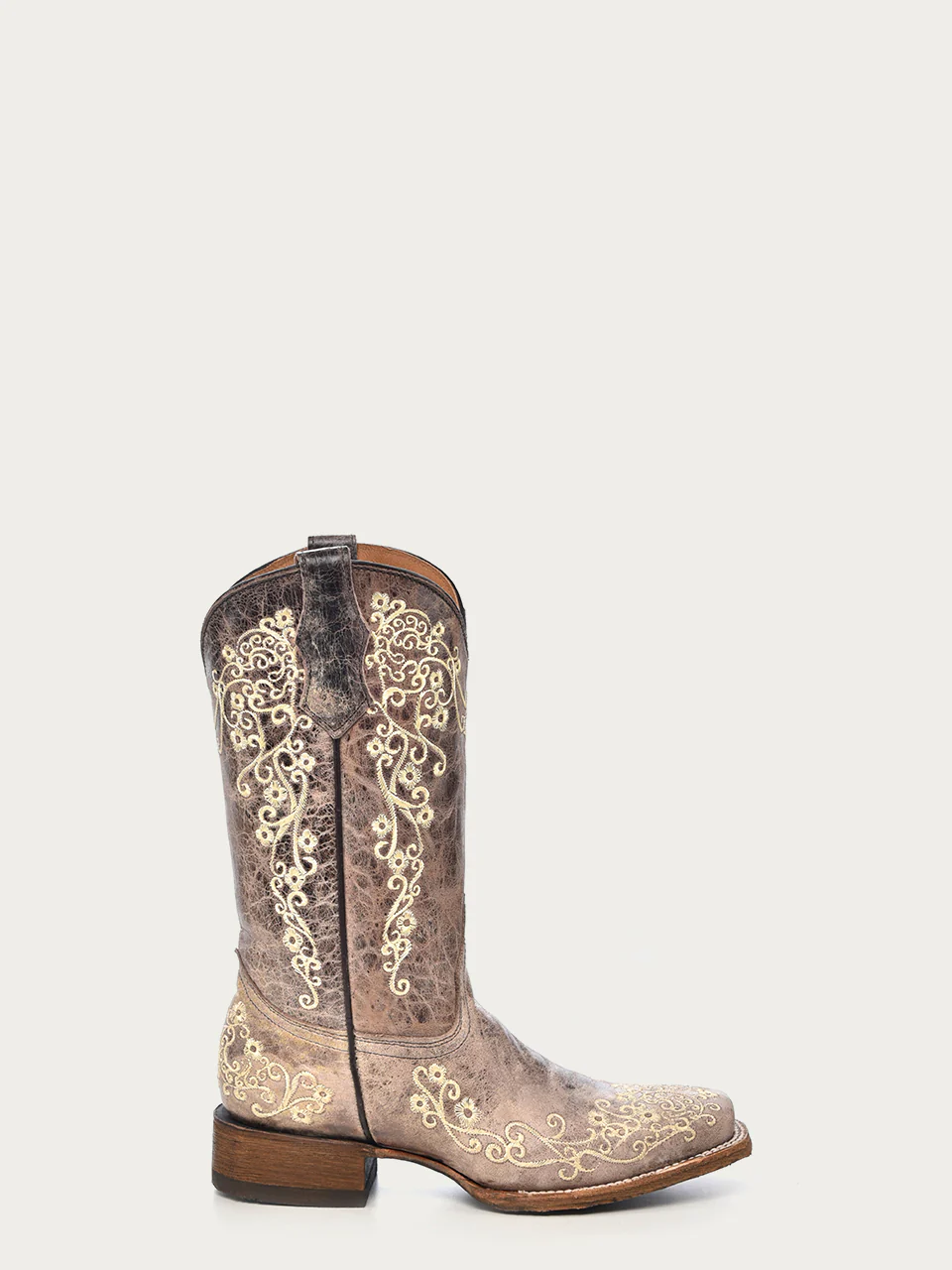 A2980 - TEEN'S BONE COLOR FLORAL EMBROIDERY SQUARE TOE COWBOY BOOT - Image 3