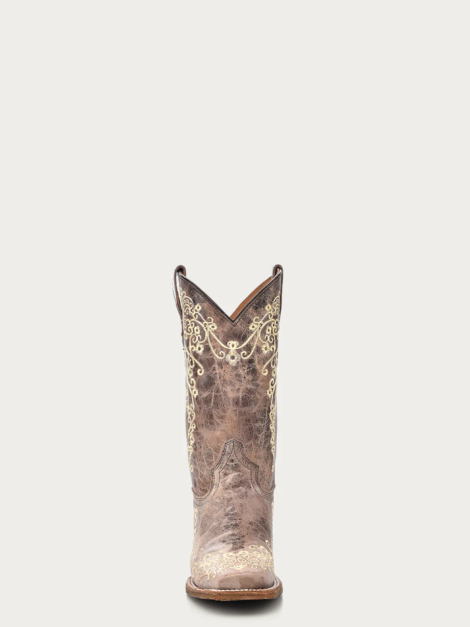 A2980 - TEEN'S BONE COLOR FLORAL EMBROIDERY SQUARE TOE COWBOY BOOT - Image 4