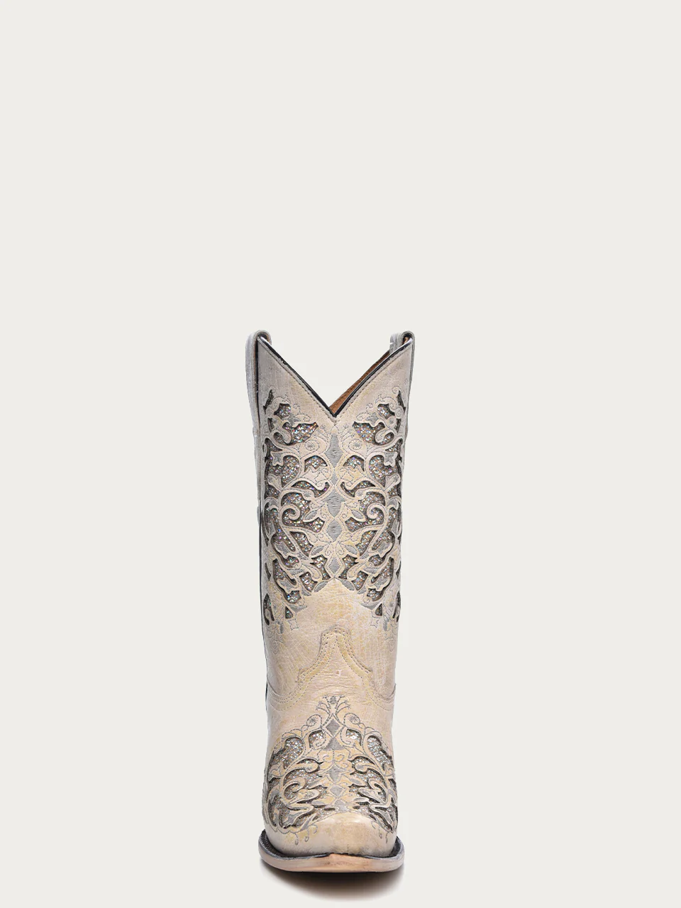T0021 - TEEN'S WHITE GLITTERED INLAY SNIP TOE COWBOY BOOT - Image 3