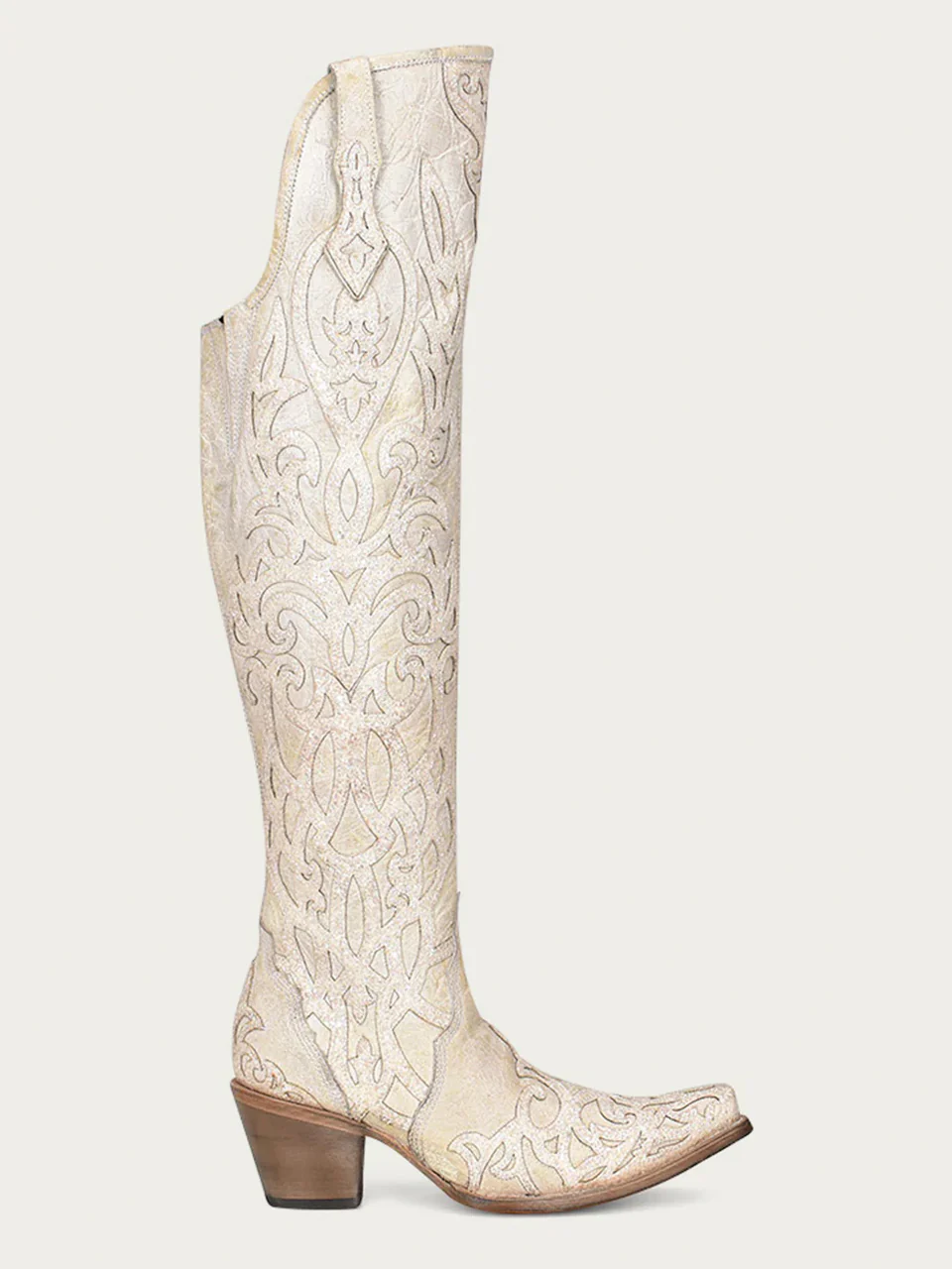 C3927 - WOMEN'S BEIGE GLITTER OVERLAY AND EMBROIDERY TALL TOP SNIP TOE COWBOY BOOT - Image 3